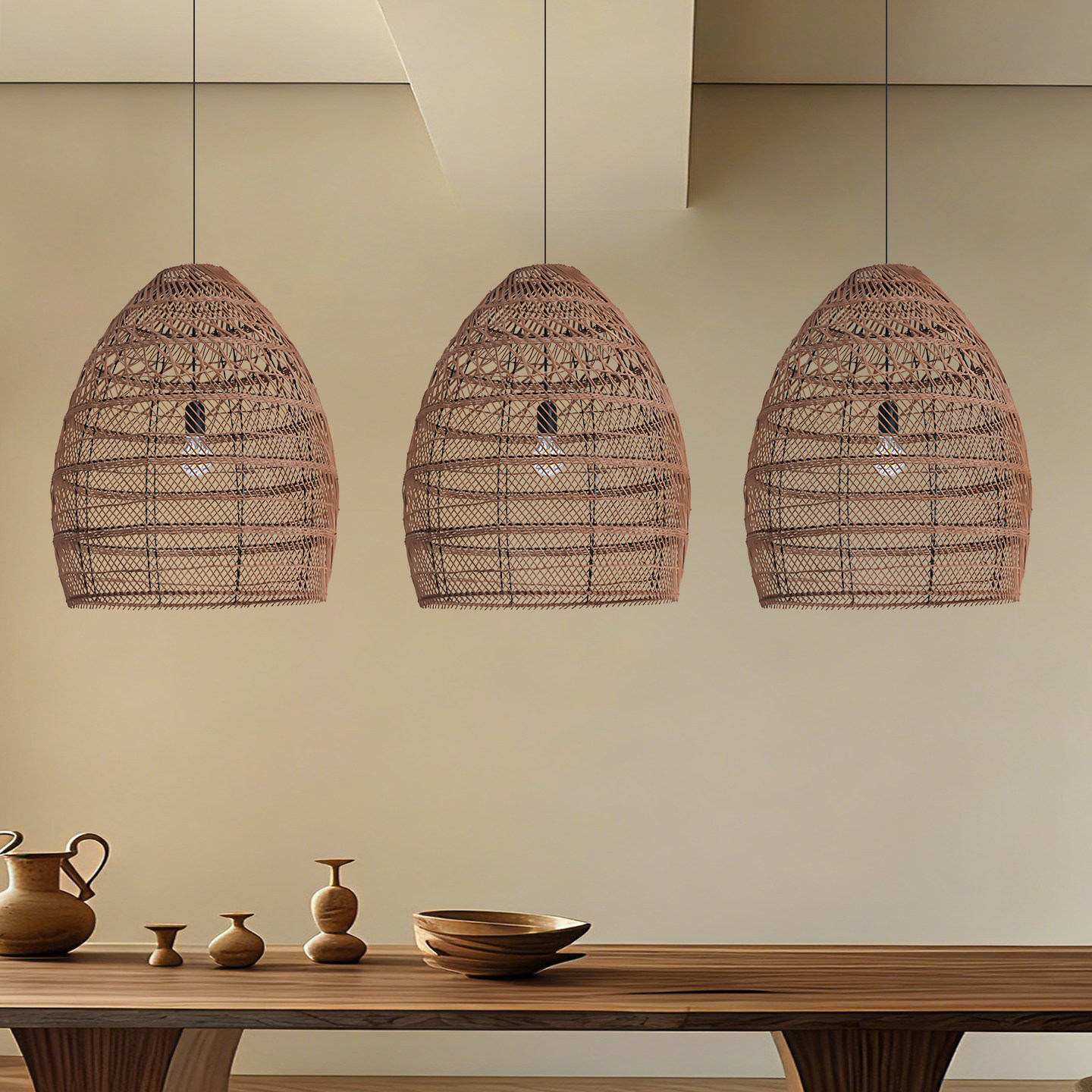藤编吊灯侘寂风创意编织餐厅田园复古卧室客厅艺术高级感藤艺灯具