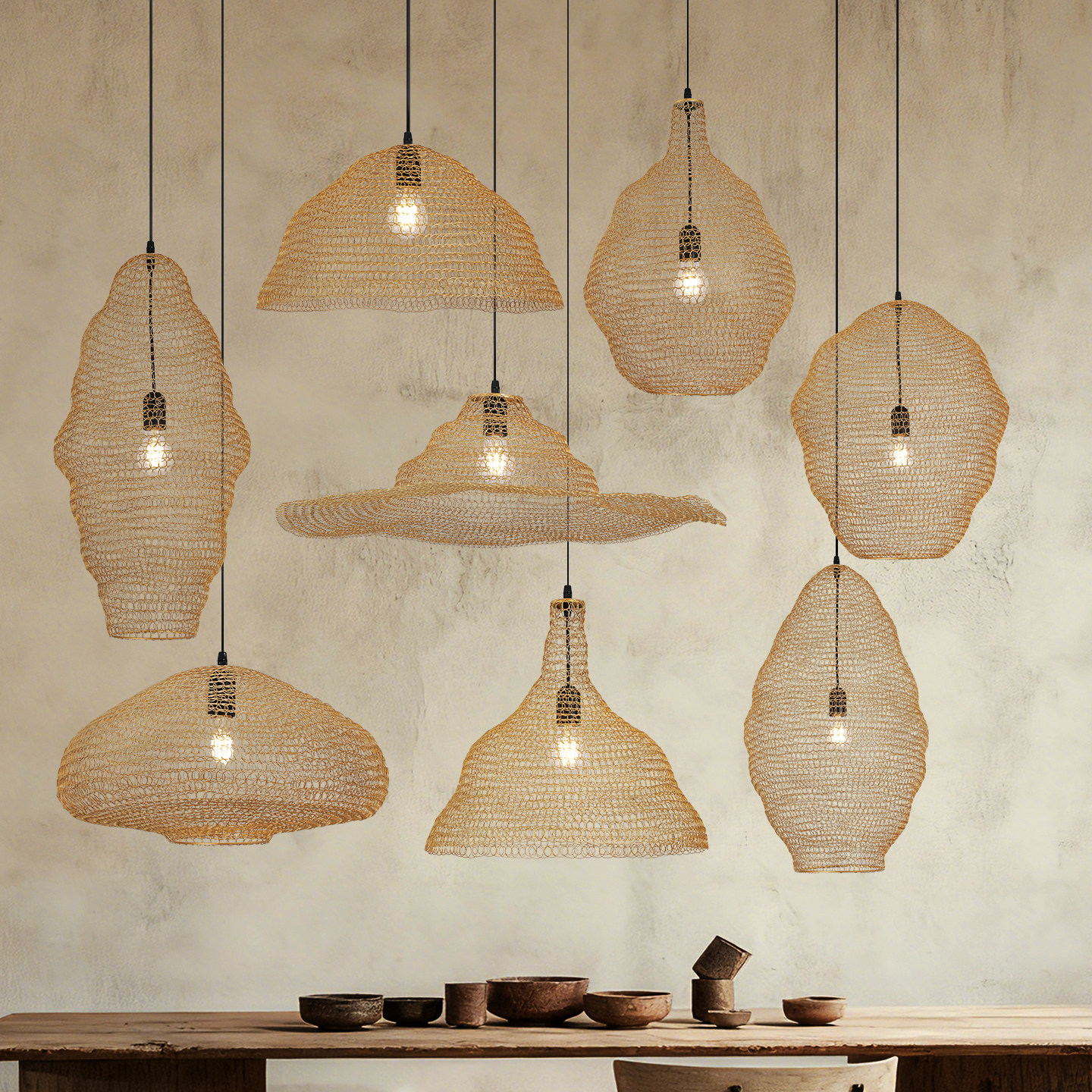 复古铁丝网吊灯侘寂风酒店餐厅商场饭店民宿客厅创意艺术金属灯罩,家装灯饰光源,酒店/宴会厅/餐饮吊灯,淘宝优惠券,粉丝福利购,淘宝优惠卷