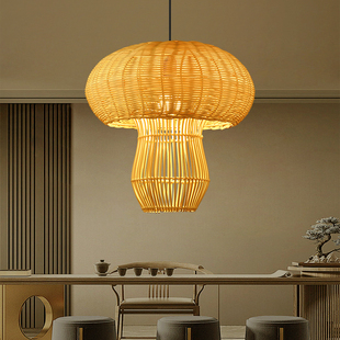 藤编蘑菇吊灯宴会厅酒店餐厅饭店会所咖啡厅创意个性复古藤艺灯具