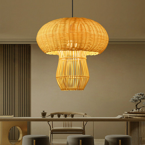 藤编蘑菇吊灯宴会厅酒店餐厅饭店会所咖啡厅创意个性复古藤艺灯具