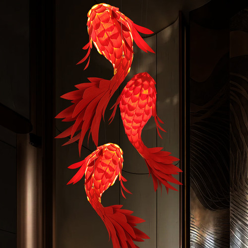 新中式锦鲤鱼形吊灯日式酒店大堂餐饮火锅店灯具创意艺术鱼装饰灯