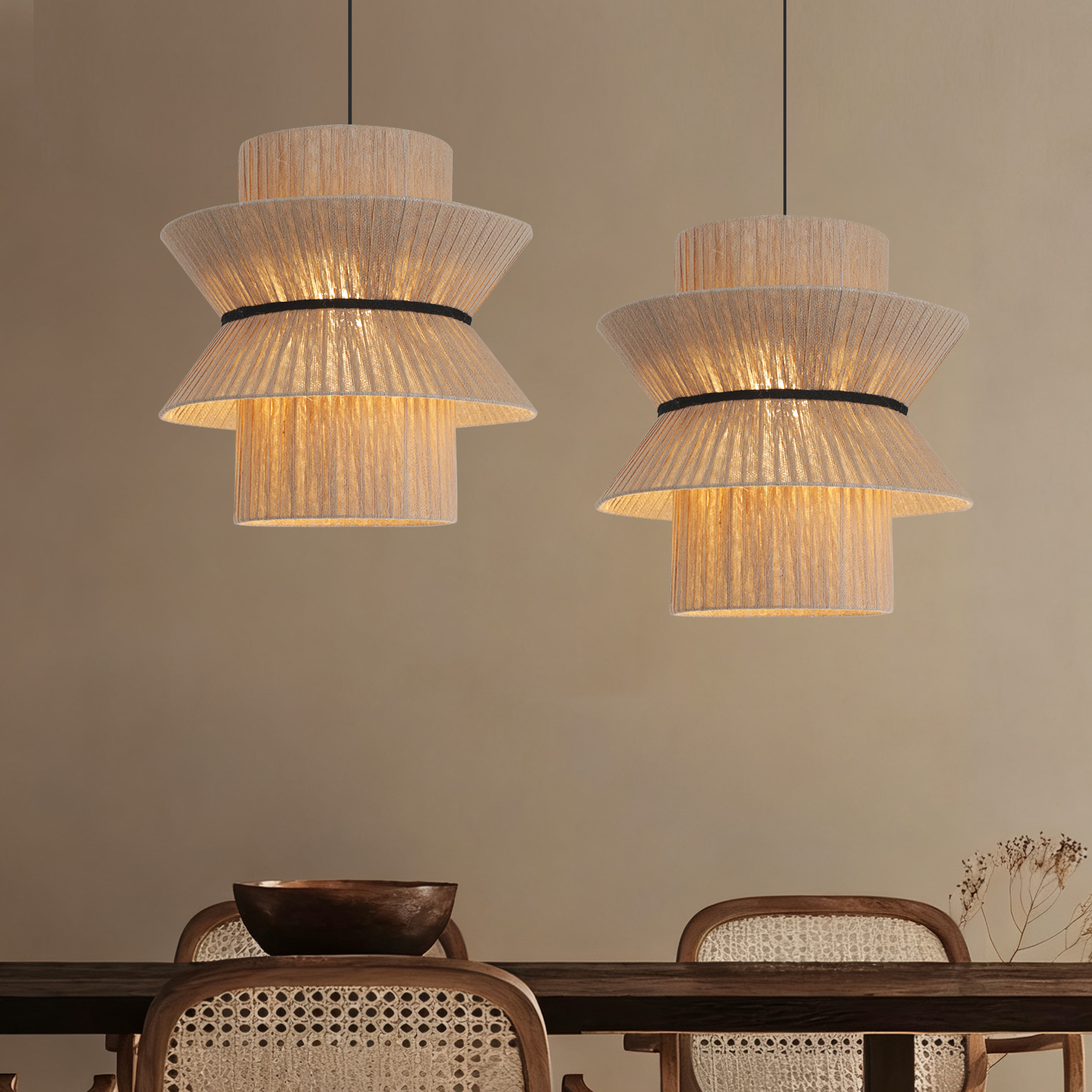 侘寂风餐厅吊灯中古创意艺术麻布灯日式民宿卧室客厅吧台布艺吊灯