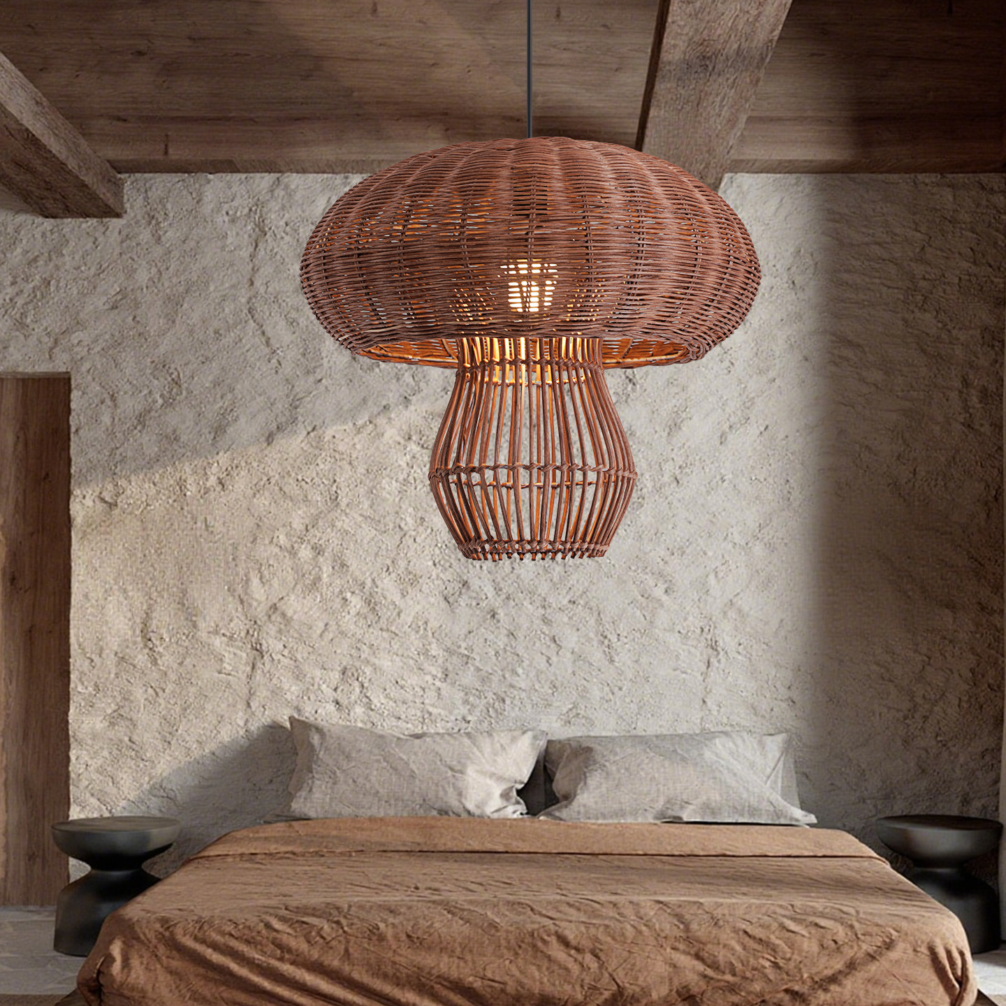 日式侘寂风复古怀旧设计师客厅酒店吧台餐厅民宿卧室编织藤编吊灯