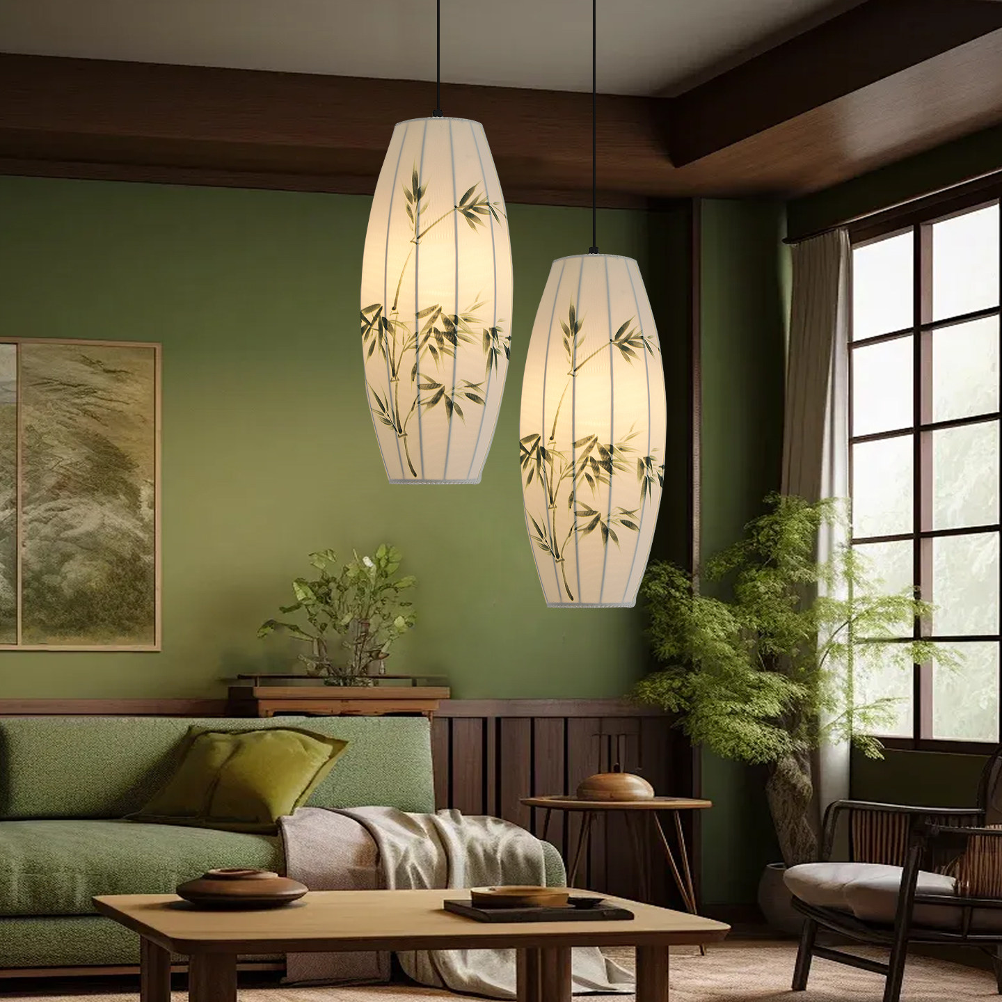 新中式餐厅吊灯卧室床头玄关吧台禅意茶室宋代美学印花布艺小吊灯