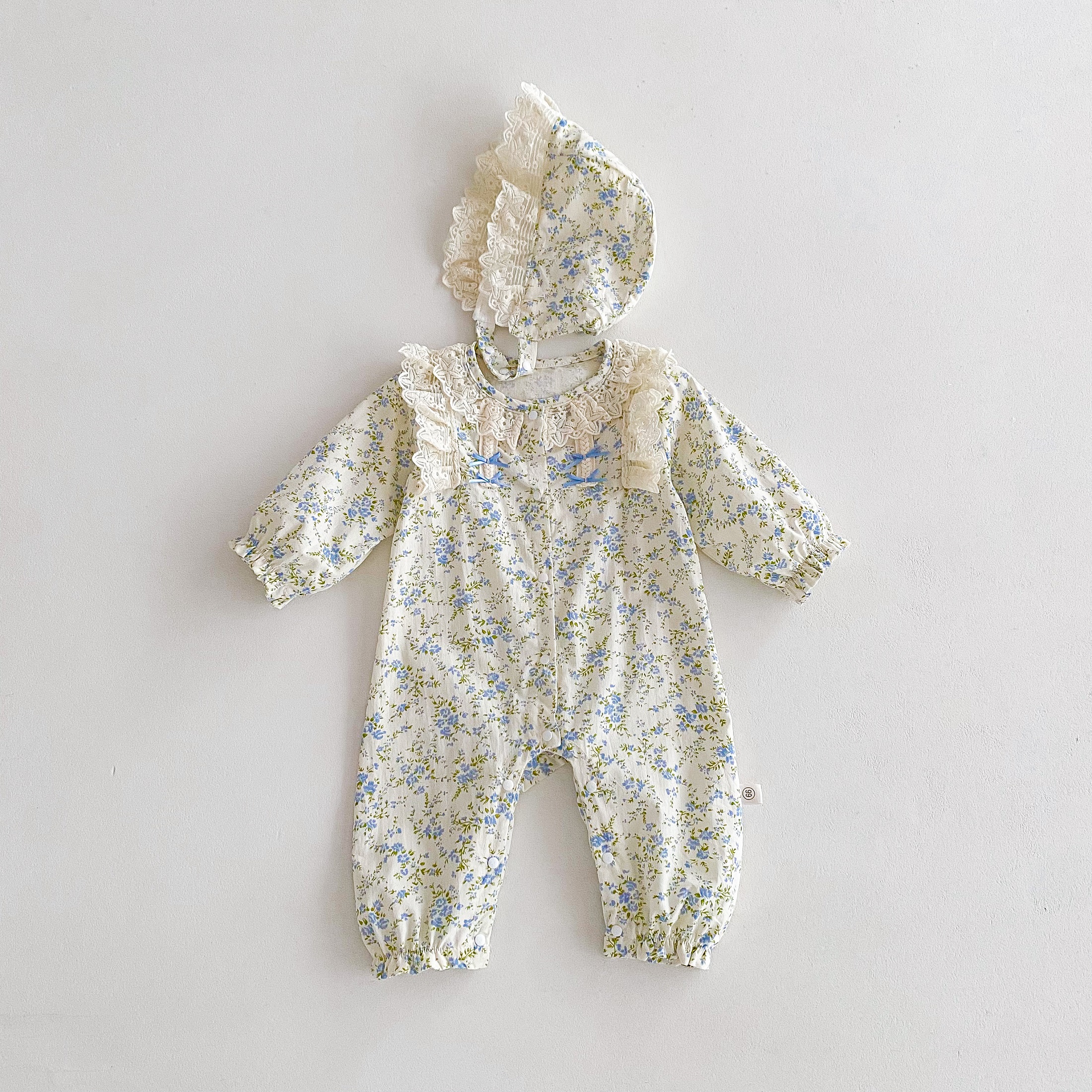 女宝田园风蕾丝花边碎花长爬服