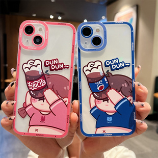 情侣喝可乐胖男女孩适用iPhone12promax苹果11promax手机壳17/16苹果13透明硅胶7/8plus全包防摔15u保护套软