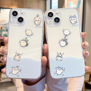 跳水chiikawa适用苹果15promax手机壳iphone13夏天14plus乌萨奇12mini吉伊卡哇11透明17情侣16硅胶8plus套7/6
