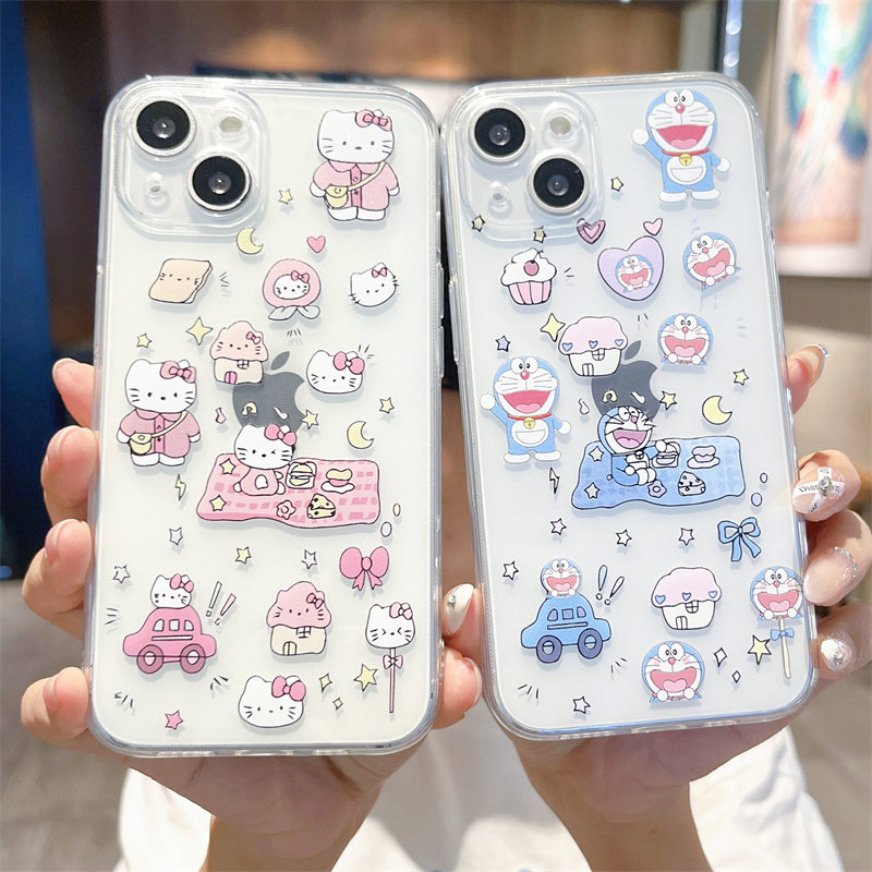 ins哆啦A梦HelloKitty情侣适用iPhone14手机壳13promax苹果15新款12mini透明11卡通17硅胶16软壳8plus防摔6/7
