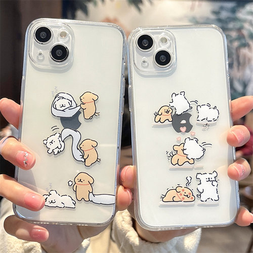 线条小狗适用苹果16promax手机壳iphone15新款14plus情侣13透明12mini可爱11卡通17硅胶xr软壳8plus透明7/6套