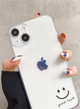 英文可爱笑脸表情适用iphone13promax苹果11/12pro手机壳15/14全包16镜头X女7/8plus透明17硅胶mini软6保护套