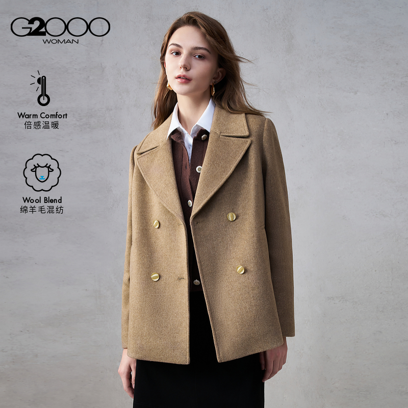 【绵羊毛混纺/商场同款】G2000女装2025秋冬保暖气质毛呢外套.