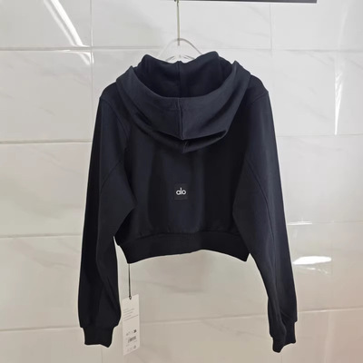 alo肯豆同款 Cropped运动时尚短款拉链连帽外套 宽松休闲开衫卫衣