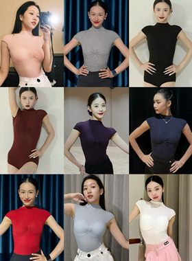 Loyal拉丁舞服飞袖上衣小高领体操服黑红粉紫灰蓝白色艺考练舞女