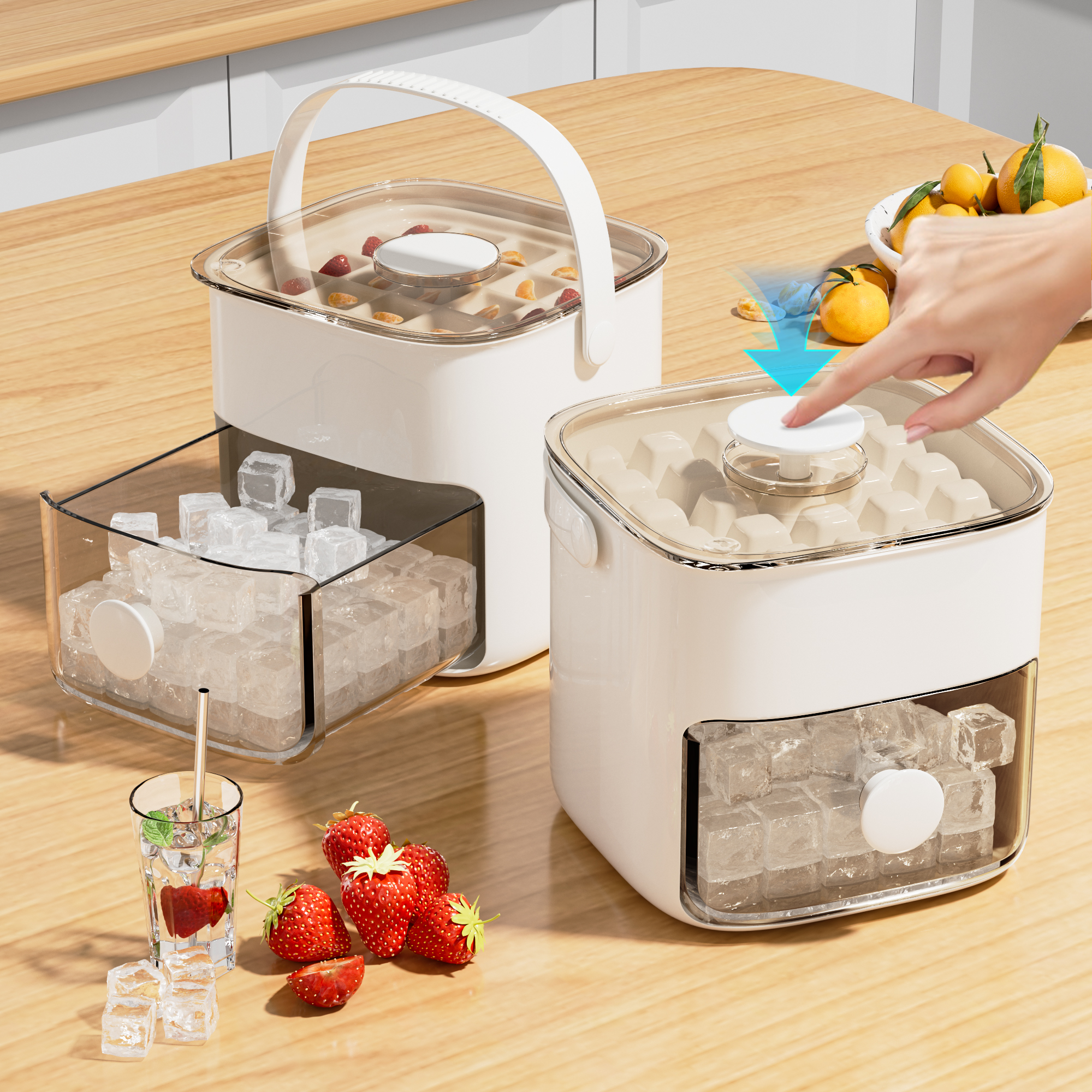 日本按压冰格冰块模具制冰盒冻冰球神器磨具大容量储冰家用食品级