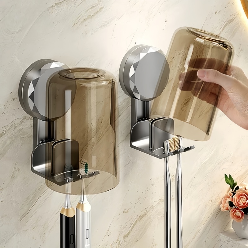 日本吸盘牙刷置物架刷牙杯漱口杯架壁挂式卫生间电动牙刷牙缸挂架