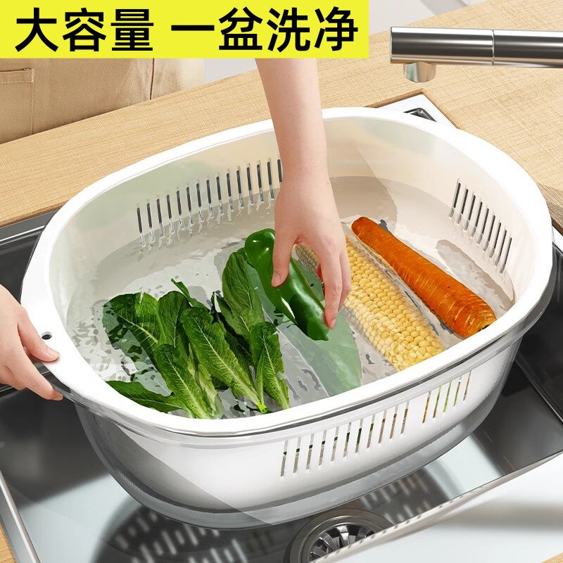 日本加大加深洗菜盆沥水篮双层厨房2025新款家用蔬菜滤水菜篓果盘