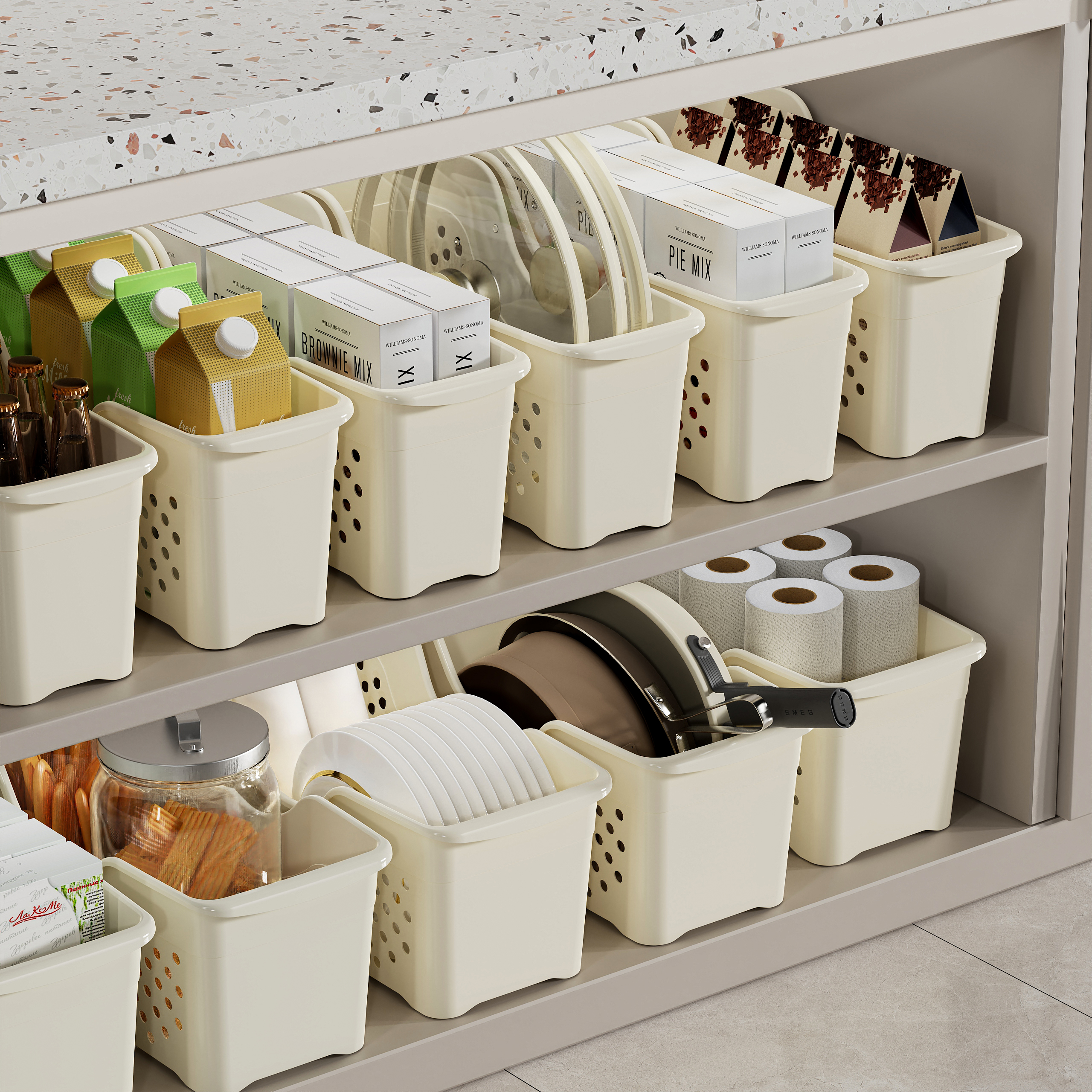 日本橱柜收纳盒带滑轮储物