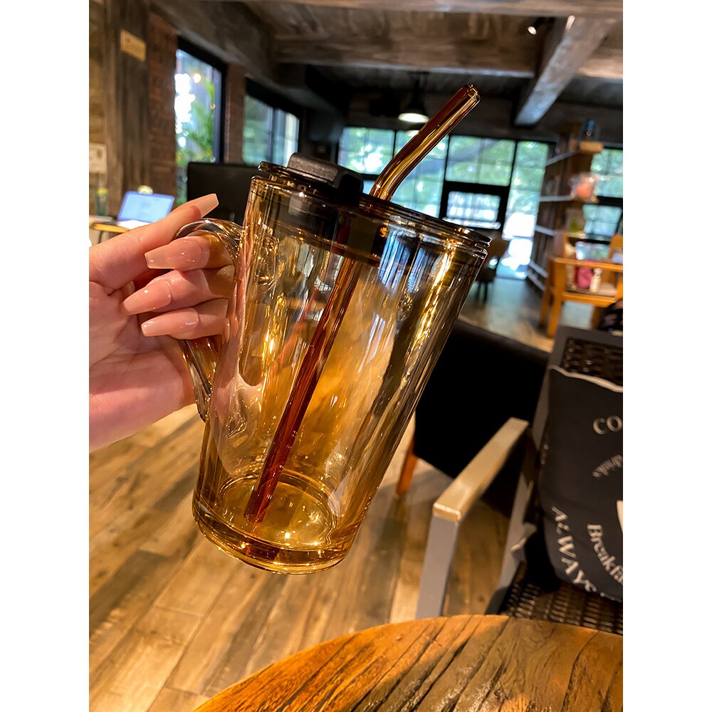 设计感！高颜值ins风吸管玻璃杯男女生情侣马克杯家用喝水杯子