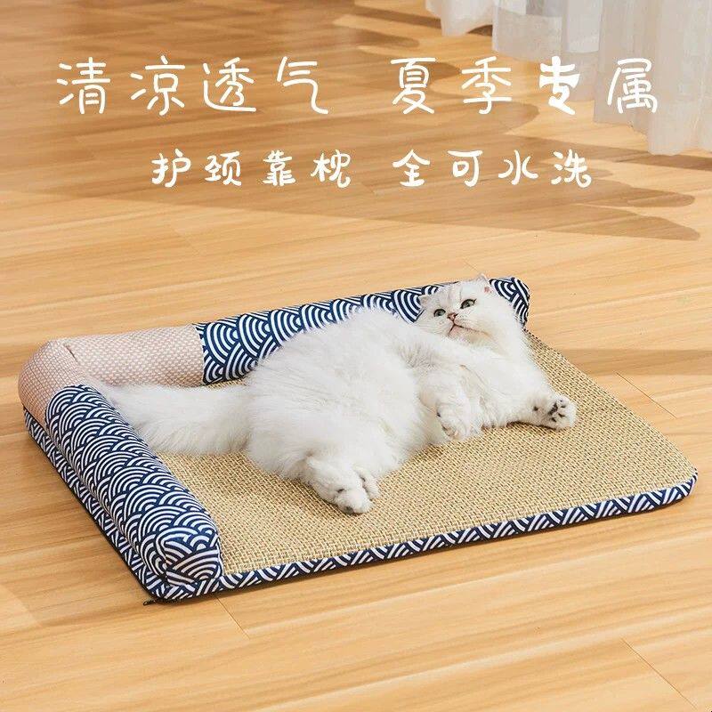 可拆洗宠物凉席垫 夏季狗窝猫窝睡垫 和风设计小型犬适用 四季通