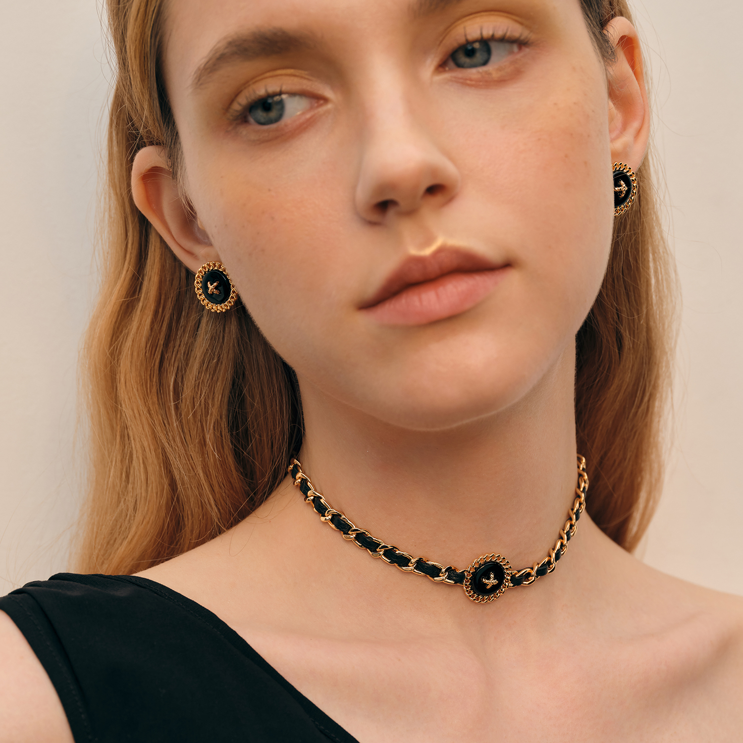 蜜蜂欢乐社同款-莓拉「星语纽扣」时尚项链/毛衣链/choker/耳钉