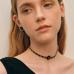 蜜蜂欢乐社同款-莓拉「星语纽扣」时尚项链/毛衣链/choker/耳钉