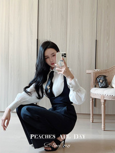 PEACHES ALL DAY斯文女怪物意大利进口条纹面料拼醋酸连体西装裤