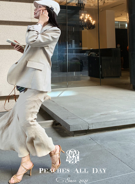 PEACHES ALL DAY燕麦马蹄莲静奢老钱风亚麻显瘦百搭半身鱼尾裙