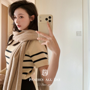 PEACHES ALL DAY天才女友du家亲肤优雅半高领海魂百搭针织短袖