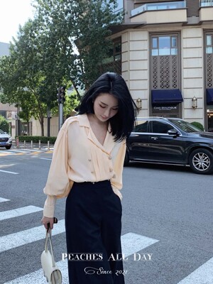 中古千金双排扣真丝气质衬衫du家