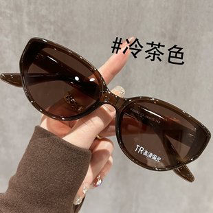 高级感防紫外线复古开车偏光太阳眼镜 超轻框茶色猫眼墨镜男女新款