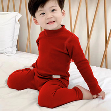 男女童新年衣服家居服2024龙年儿童红色纯色长袖上衣裤子两件套装