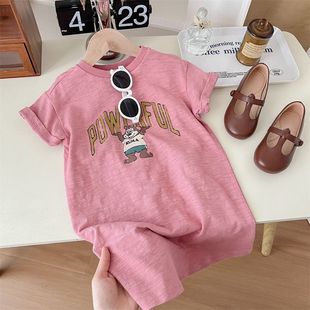 女童短袖 T恤裙2024年夏季 童装 韩版 洋气宝宝卡通印花中小童连衣裙