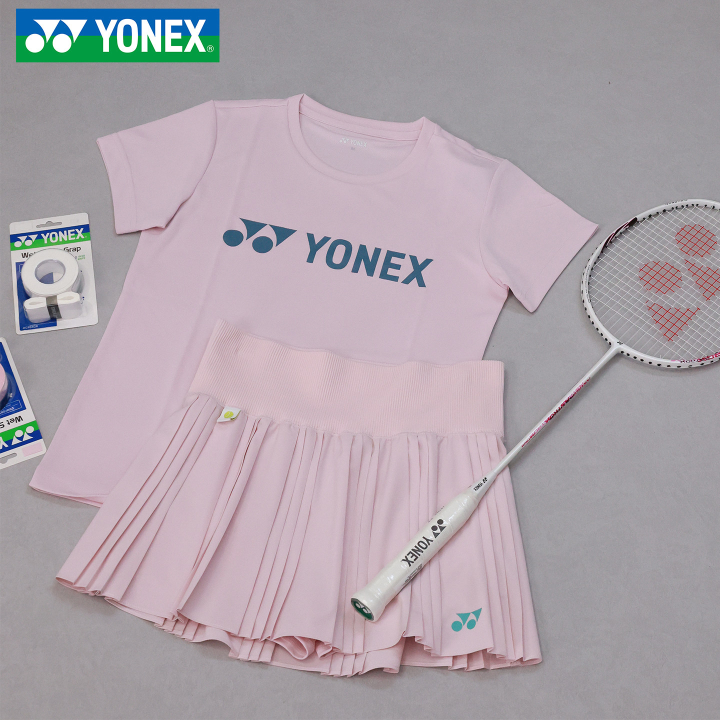 YONEX尤尼克斯女款推荐粉色YY套装短袖215095BCR速干短裙2201326图片