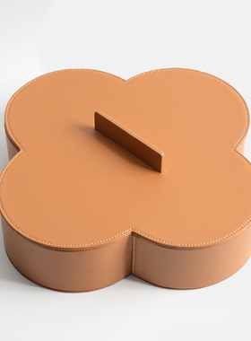 oakliving金棕色皮革收纳盒首饰化妆四叶草零食杂物水果盒子客厅