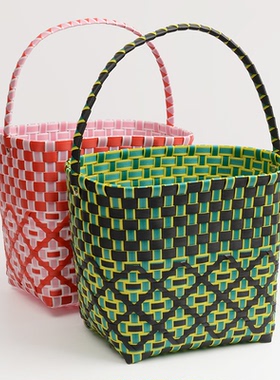 oakliving塑编手提篮ins小红书时尚手工编织包复古pp彩色菜篮子