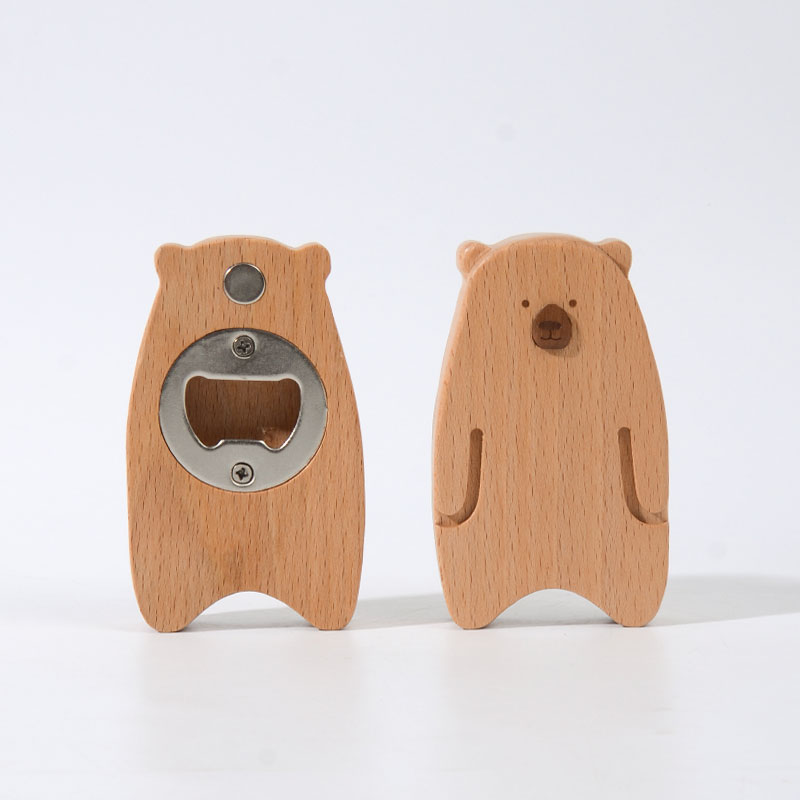 oakliving可爱造型实木开瓶器啤酒瓶妻子家用起瓶器冰箱磁吸贴