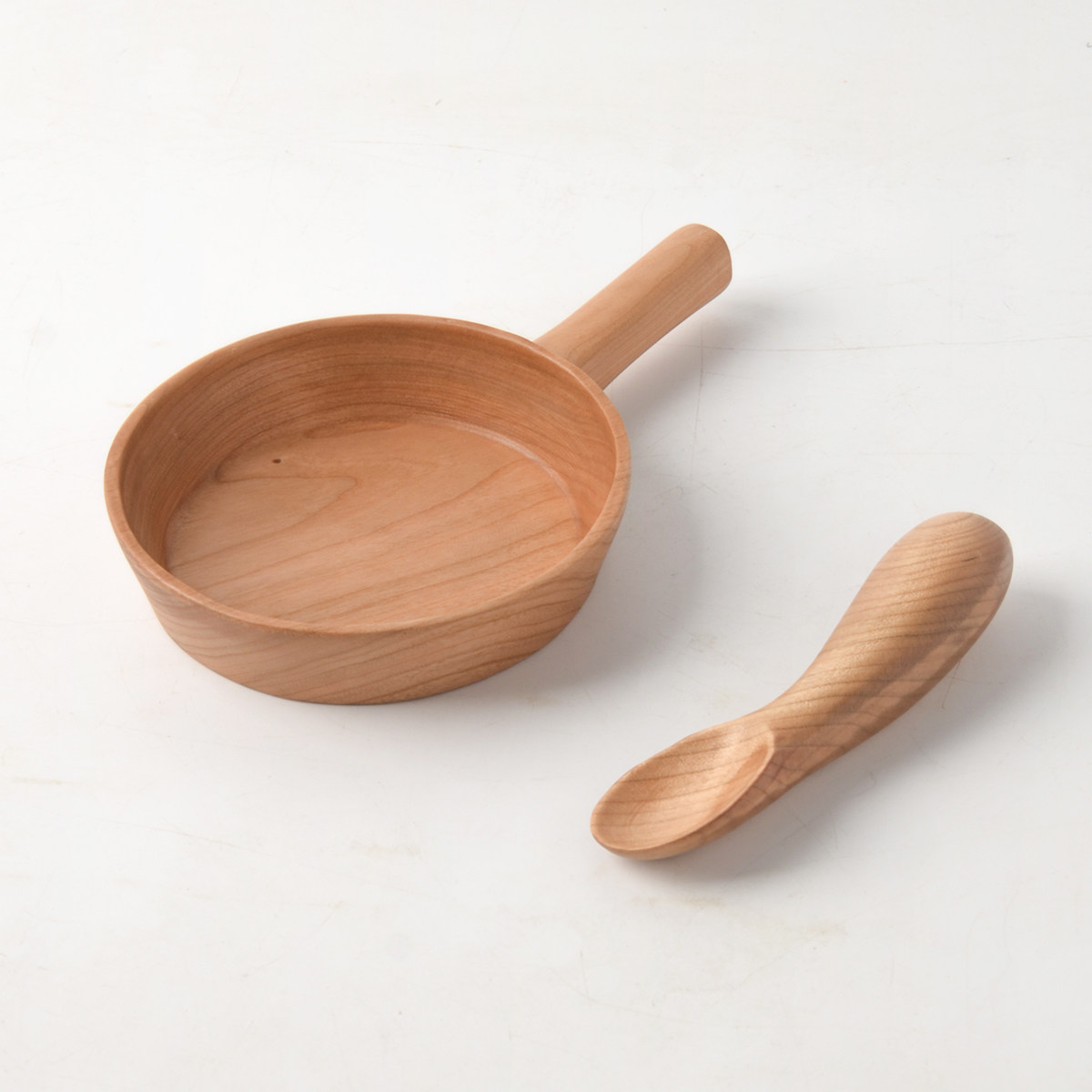 oakliving手工樱桃木整木宝宝辅食碗勺无漆无蜡儿童餐盘酸奶碗