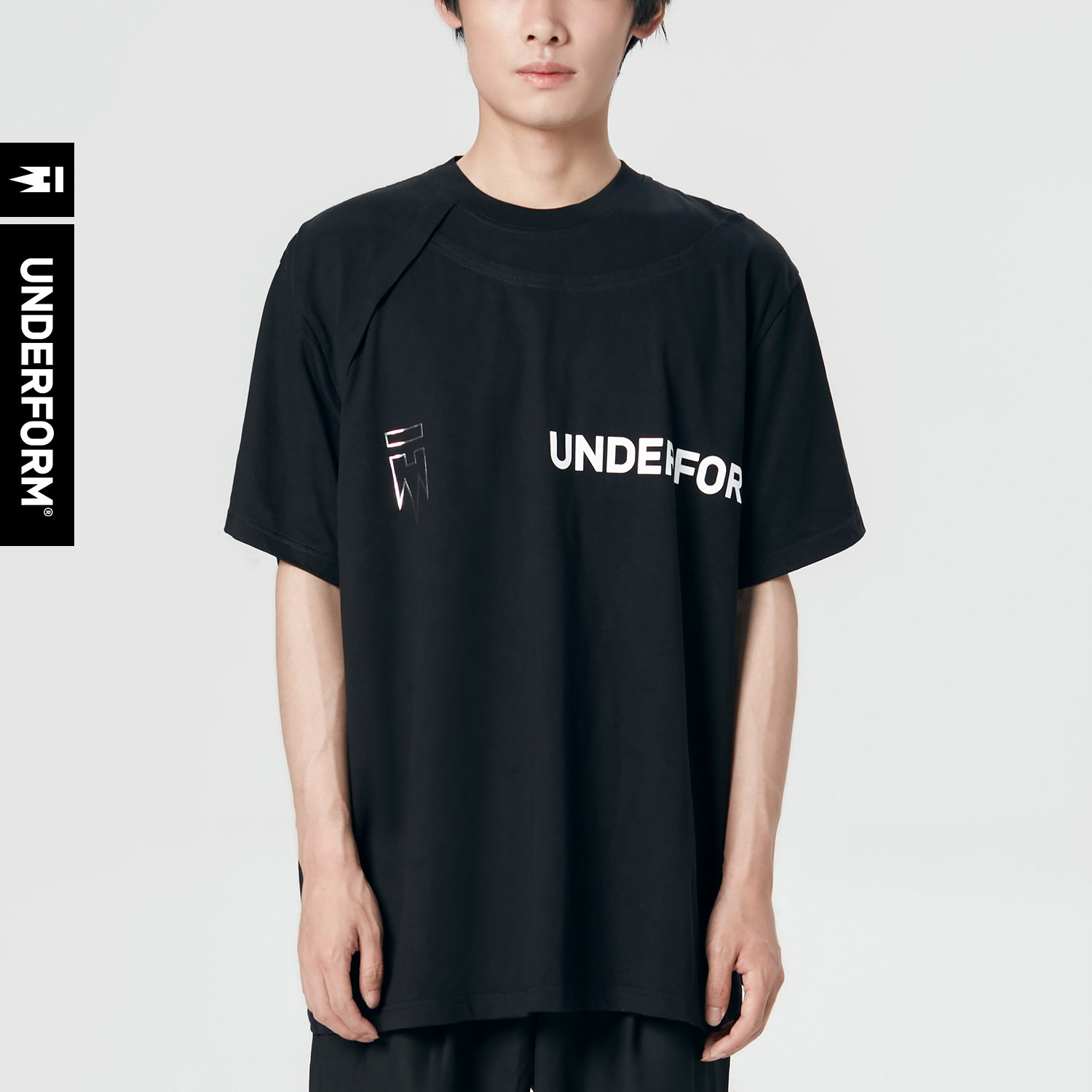 underform 又见*系列s003不对称设计图案印花小众宽松重磅短袖t恤