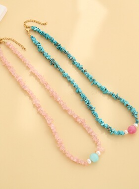 欧美热销项链套装天然石项链甜美串珠小众设计锁骨链高级感首饰