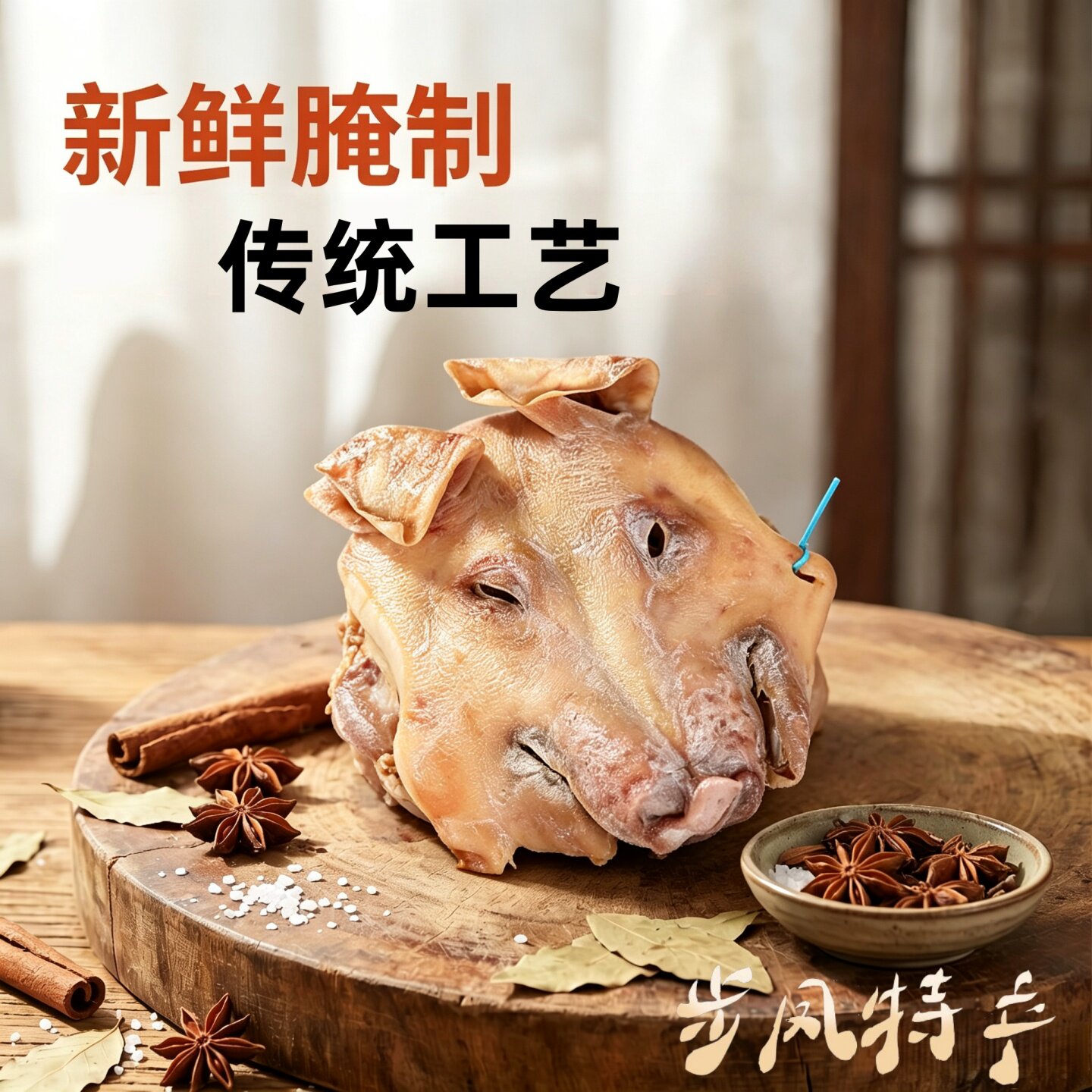 盐城步凤咸猪头整只9斤自然风干大猪头带耳朵舌头手工腌制年货