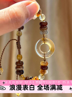 新中式复古棕色平安扣手链女小红书同款国风手饰精致高颜值手链