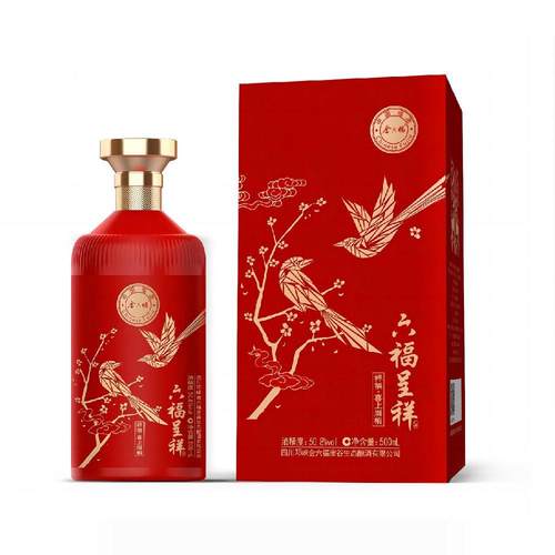 金六福酒礼盒装六福呈祥50.8度500ml*6瓶婚宴酒红瓶低度酒配制酒