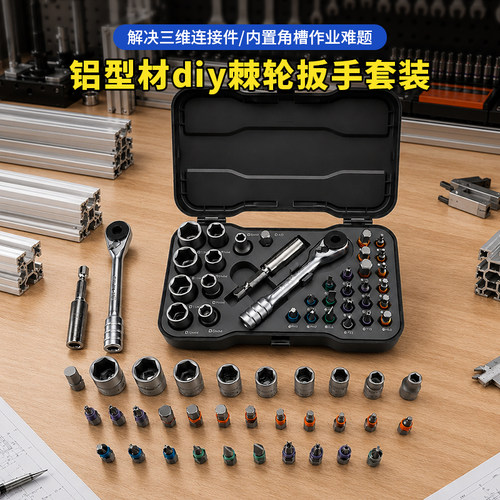 RUITOOL瑞图铝型材快速棘轮扳手套装螺丝套筒批头铝型材diy工具