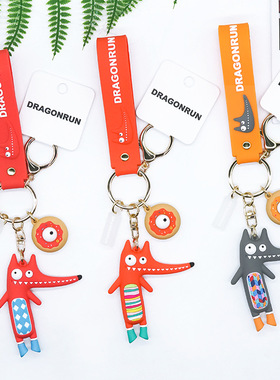 正版创意滴胶公仔卡通可爱钥匙扣运动狐卡通挂件礼品包包挂饰新款