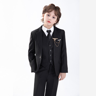 高档黑色儿童西装套装花童男童主持人演讲表演礼服钢琴演出西服