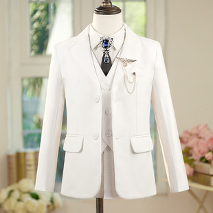 男童西装套装学生小主持人礼服生日钢琴演奏服白色演出服儿童西服