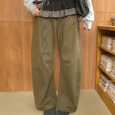 尺尺间Lsland 复古军绿色休闲长裤