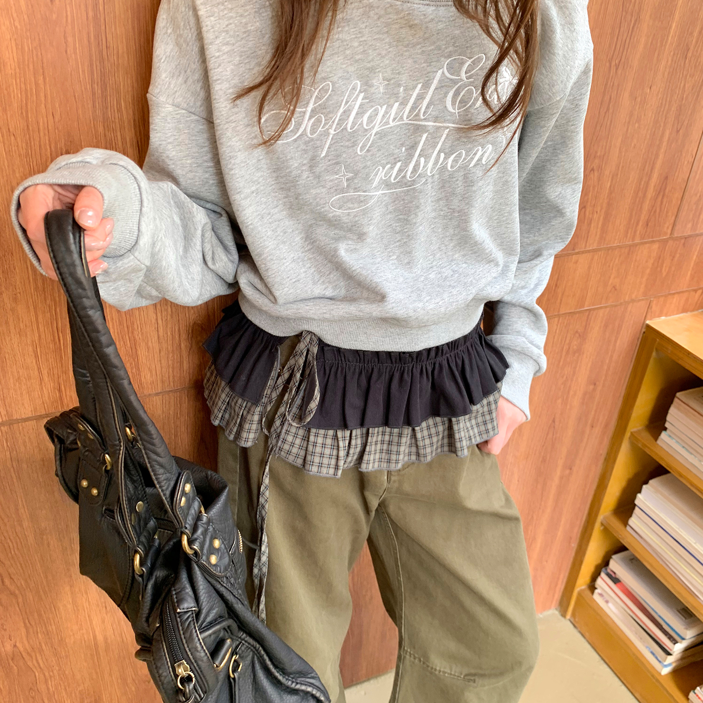 尺尺间Lsland  格子拼接屁帘系带