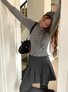 尺尺间Lsland  韩系设计感长袖t恤女秋新款排扣绑带收腰显瘦上衣