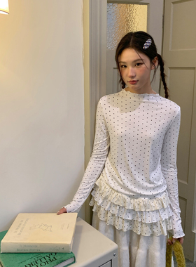 尺尺间Lsland韩系波点多层下摆长袖t恤女秋季新款叠穿百搭上衣